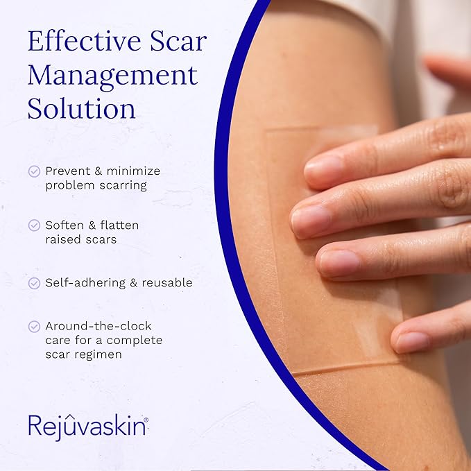 Rejuvaskin Scar Heal Kit for Small to Medium Scars, Soften, Flatten, Reduce and Recover, Silicone Sheeting, RejuvaSil Gel & Medical Tape, 1.5" x 5"