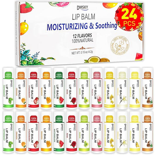 DMSKY 24 Pack Lip Balm, Natural
