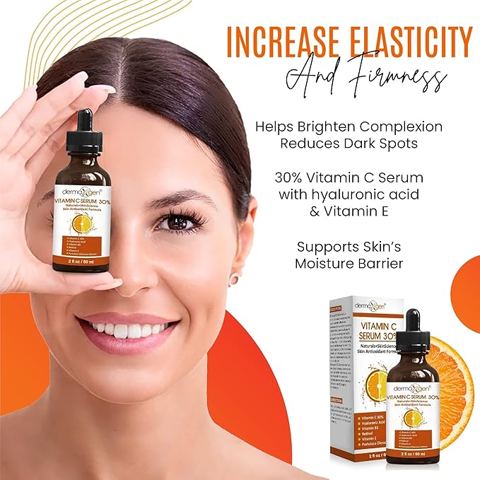 30% Organic Vitamin C Serum for Face – Natural Anti-Wrinkle Serum with Hyaluronic Acid & Vitamin E – Anti-Aging Moisturizer for Fine Lines, Dark Spots & Skin Rejuvenation – 2 Fl oz
