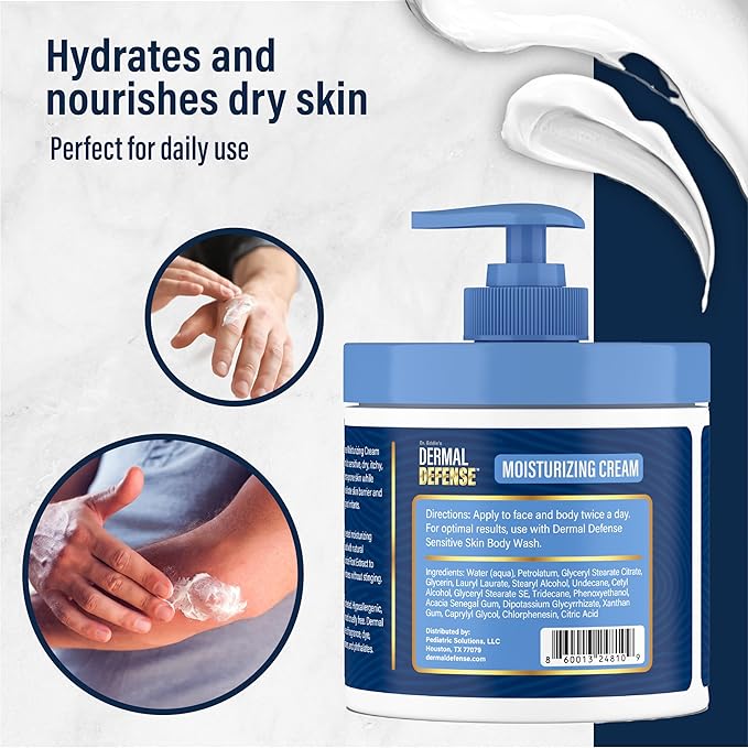 Dr. Eddie's Dermal Defense Moisturizing Cream - Face and Body Moisturizer for Dry Skin, Daily Cream for Sensitive Skin Care, Ultra Moisturizing Eczema Cream for Men and Women - 12 fl oz