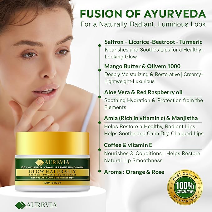 Vegan Ayurvedic Lip Balm – Lightens Dark Lips & Brightens Tones – Deeply Hydrating & Moisturizing for Dry, Chapped Lips – Plant-Based