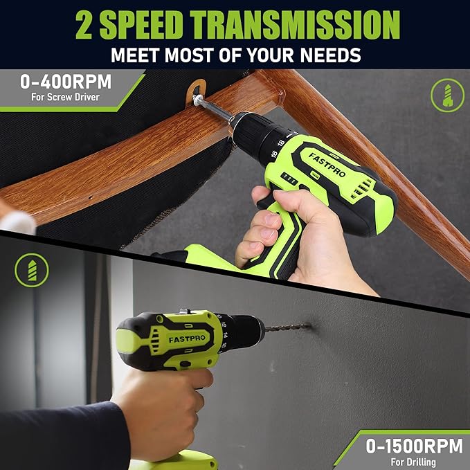 FASTPRO 232-Piece 20V Cordless Lithium-Ion Drill Driver & Home Tool Set, Household Repairing Tools Kit with Drill, 12-Inch Wide Mouth Storage Bag, Green