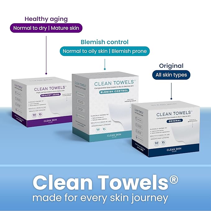 Clean Skin Club Clean Towels XL™ Supreme, 100% USDA Biobased Face Towel, Disposable Face Towelette, Eczema Association Accepted, Makeup Remover Dry Wipes, Ultra Soft, 50 Ct, 1 Pack
