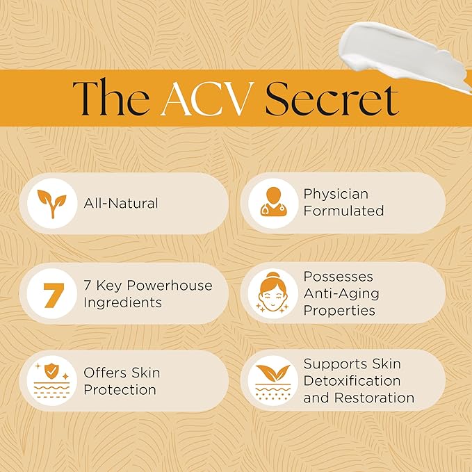 The ACV Secret Skin Moisturizer - Hydrating Cream with Apple Cider Vinegar, Hyaluronic Acid, Castor Oil, and More - Protect and Restore Skin - Physician Formulated - 30 ml