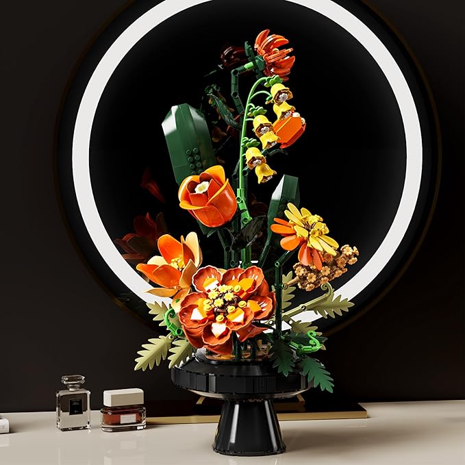 Flower Bouquet Building Blocks Set, Artificial Flowers Toys Botanical Collection DIY Unique Home&Office Bonsai Decoration Adults, Teen Girls for Birthday，Christmas, Holiday