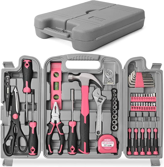 Hi-Spec 54pc Pink Home DIY Repair Tool Kit Set. Women Ladies Beginner Complete Hand Tools in a Portable Toolbox Case for the Household and Office