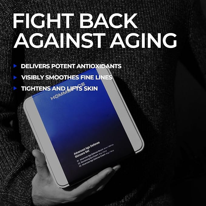 HOMMEFACE Advanced Age Defense 3-Step Anti-Aging Skincare Set for Men - Facial Serum, Eye Cream & Face Cream
