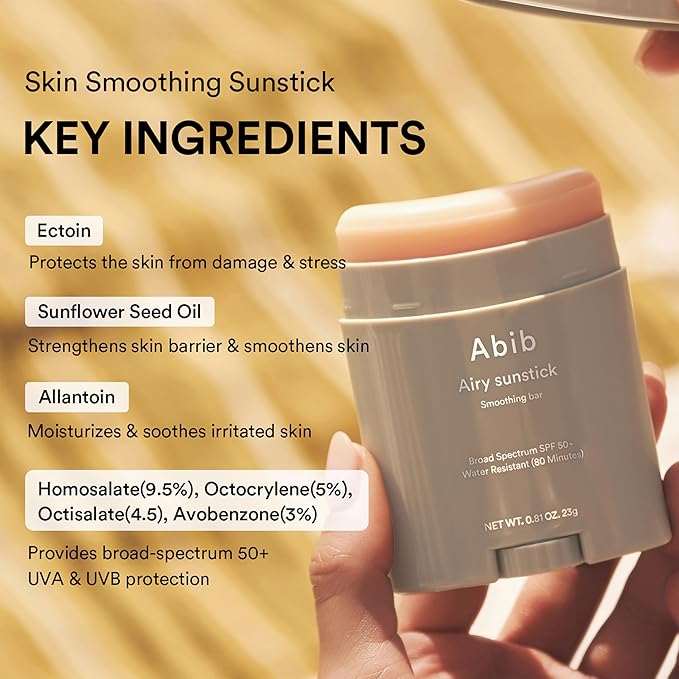 Abib Airy Sunstick Protection Bar Broad Spectrum SPF50+ 0.81 oz / 23 g (Semi-matte) | Korean Suncreen Stick Suncare Sunblock, No Whitecast, Protector Solar Barra, Water resistant