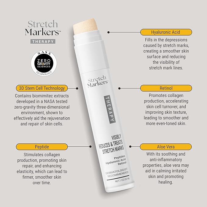 StretchMarkers Therapy Visibly Reduce and Treat Stretch Marks Cream, 1 fl oz, Retinol, Hyaluronic Acid, Bioactive Peptides & 3D Stem Cell Technology