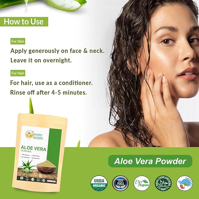 Herbs Botanica Aloe Vera Powder Organic for Hair 5. /150g 3oz