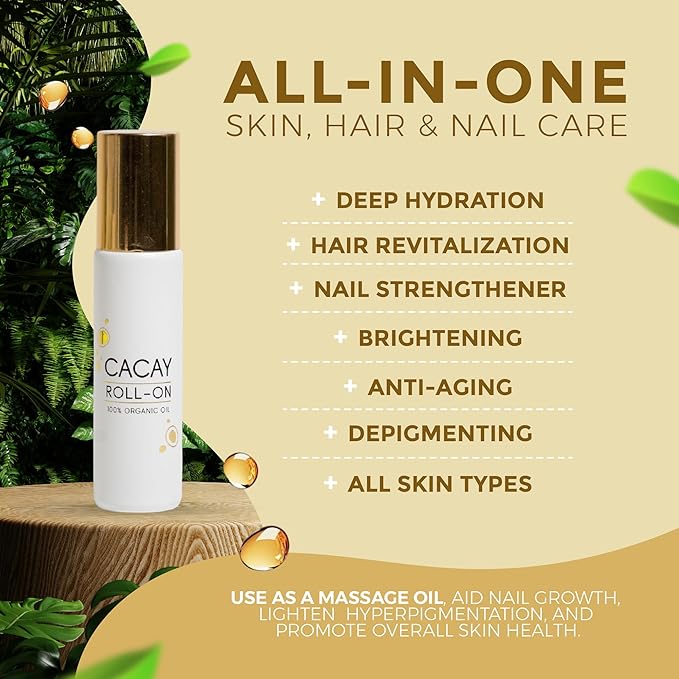 Cacay Oil Roll-On – Natural Anti-Aging Face & Body Oil for Scars with Retinol & Vitamin E, Organic Skincare, Antioxidant-Rich Treatment for Acne Scars, Wrinkles, Fine Lines, and Dry Skin (0.33 Fl Oz)