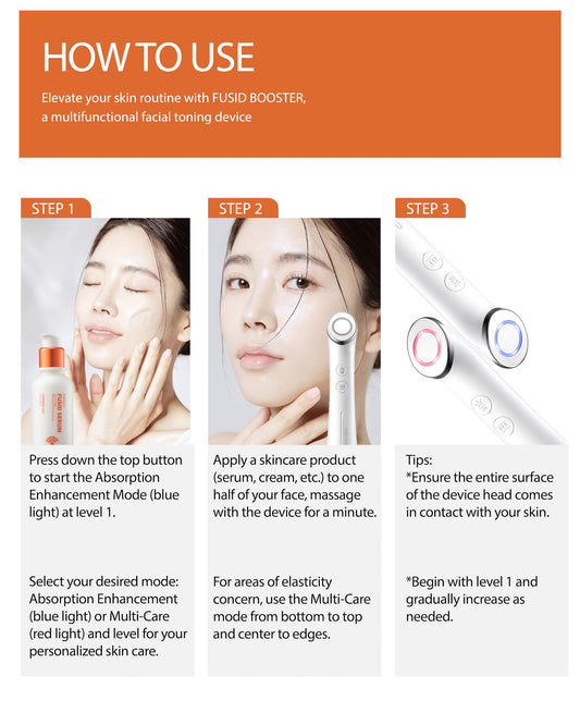 Fusidyne Fusid Booster - - Microcurrent Facial Toning Tool. Korean Skincare for Skin Elasticity, Density, Radiance. Multi-Functional Skin Tightening Massager