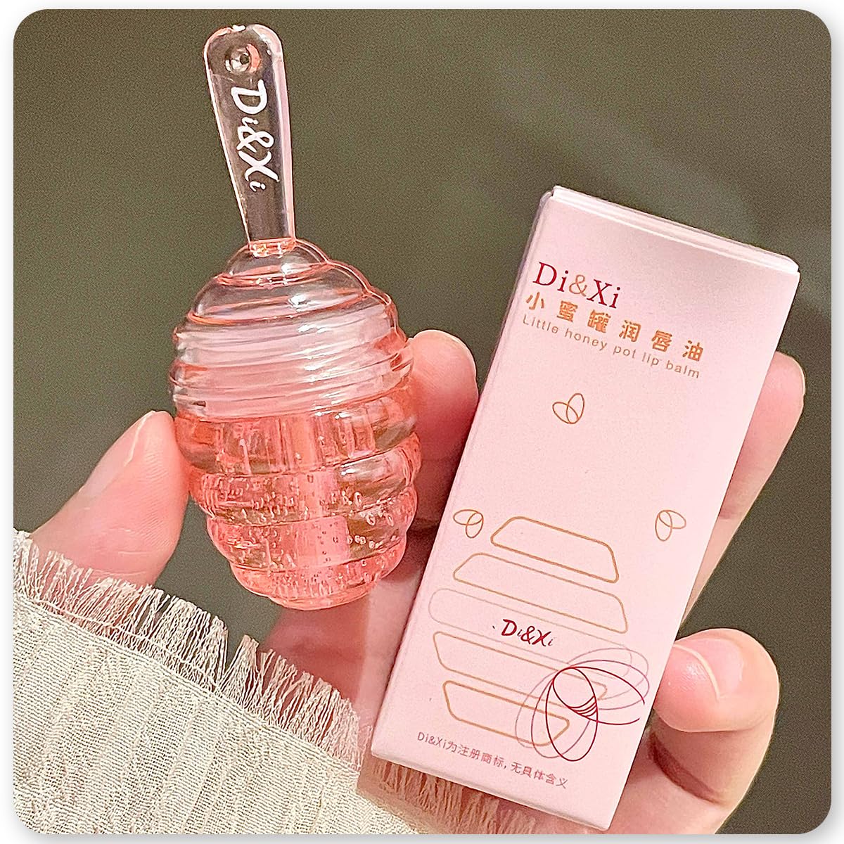 2 PCS Moisturizing Honey Pot Lip Oil Lip Gloss Lip Balm, Moisturizing Propolis Sleeping Lip Mask Hydrating & Prevention Dry, Winter Lip Care Products(Peach+Honey)