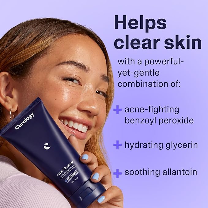 Curology Acne Facial Cleanser Treatment, 2.5% Benzoyl Peroxide Face Wash, For Oily and Acne Prone Skin, Milky Gel Texture, Fragrance Free, 5.07 fl oz