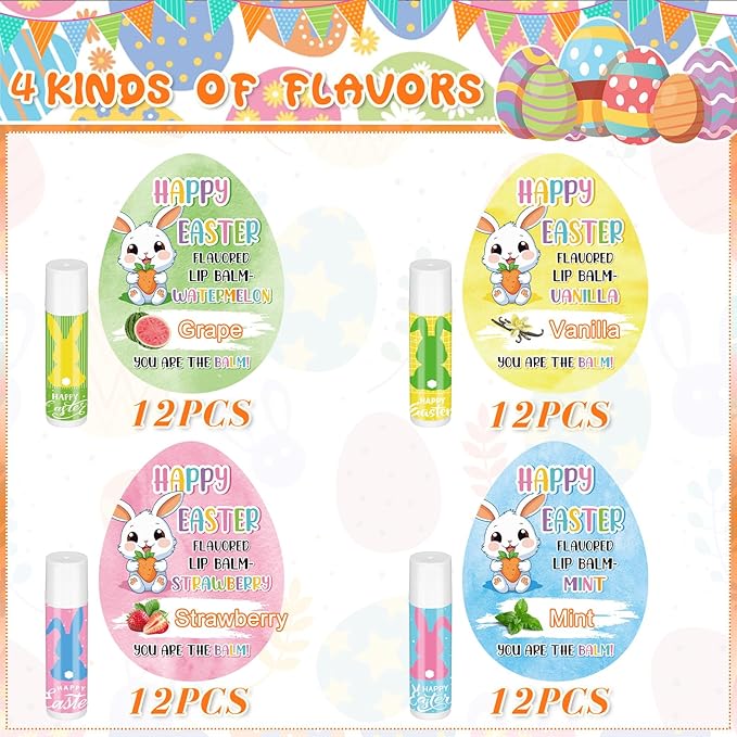 48 Pcs Easter Lip Balm Bulk Egg