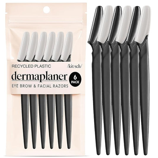 Kitsch Dermaplane Razor for Women Face - Face Razors for Women and Men - Eyebrow Trimmer, Shaver, Recycled Plastic Dermaplaning and Skin Care Tool - Black, 6 pcs