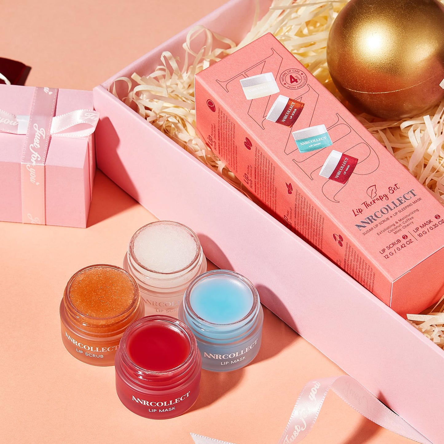 ANRCOLLECT Lip Scrub & Lip Mask - Lip Treatment Care Kit with 2 Lip Exfoliator Scrub & 2 Lip Butter Mask, Intense Hydration Set for Dry Chapped Cracked Lips (4 Pack)