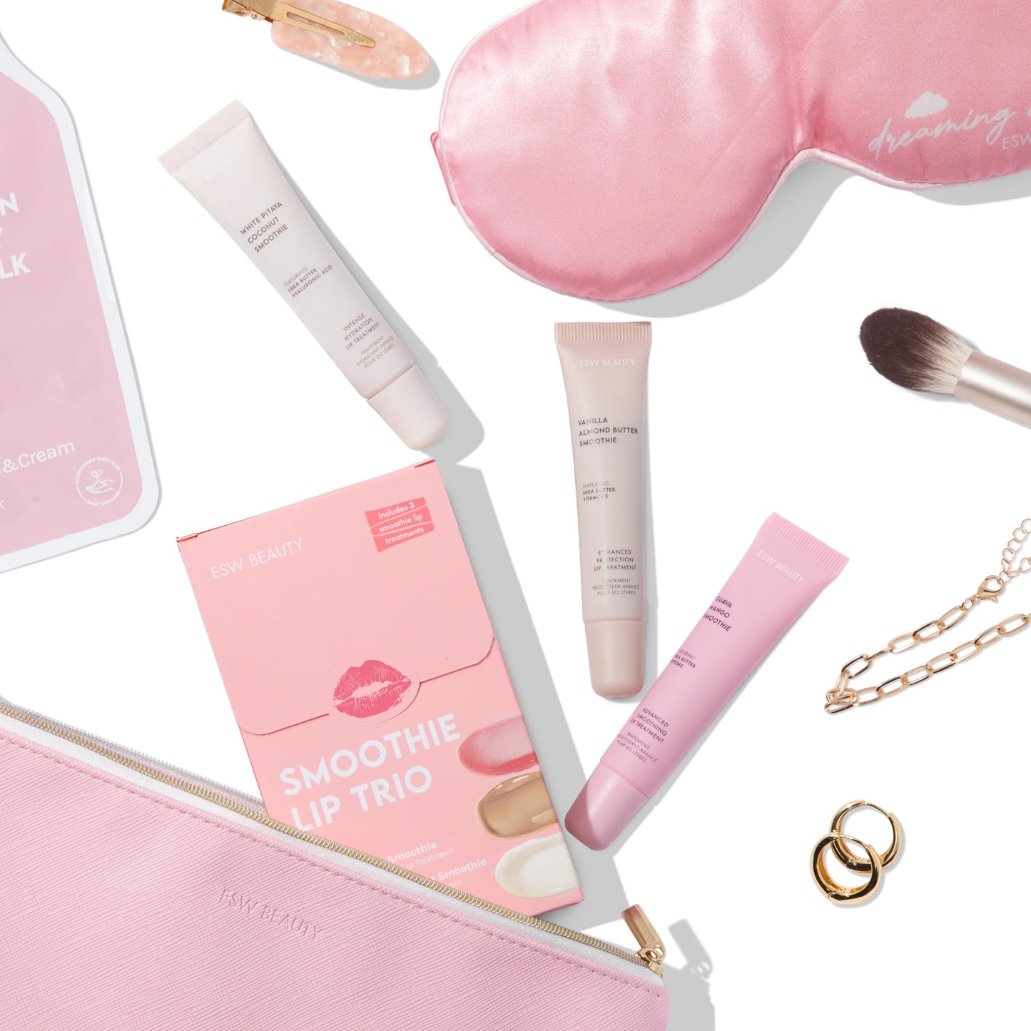 ESW Beauty Smoothie Lip Treatment Set – White Pitaya Coconut, Guava Mango & Vanilla Almond Butter – Hydrating & Smoothing Lip Gloss Set