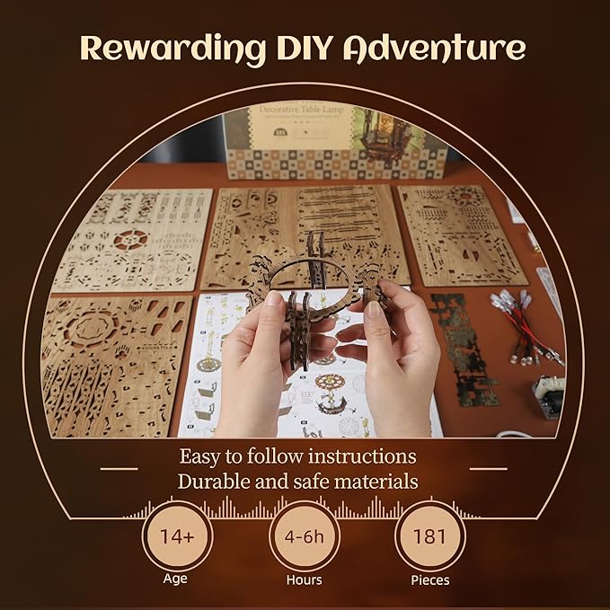 LED 3D Wood Puzzle Poker World Projector Lamp – DIY Craft Kit with LED Lights and Music Box – Creative Poker-Themed Lamp, Nightlight Gift for Home Décor (White Maple)