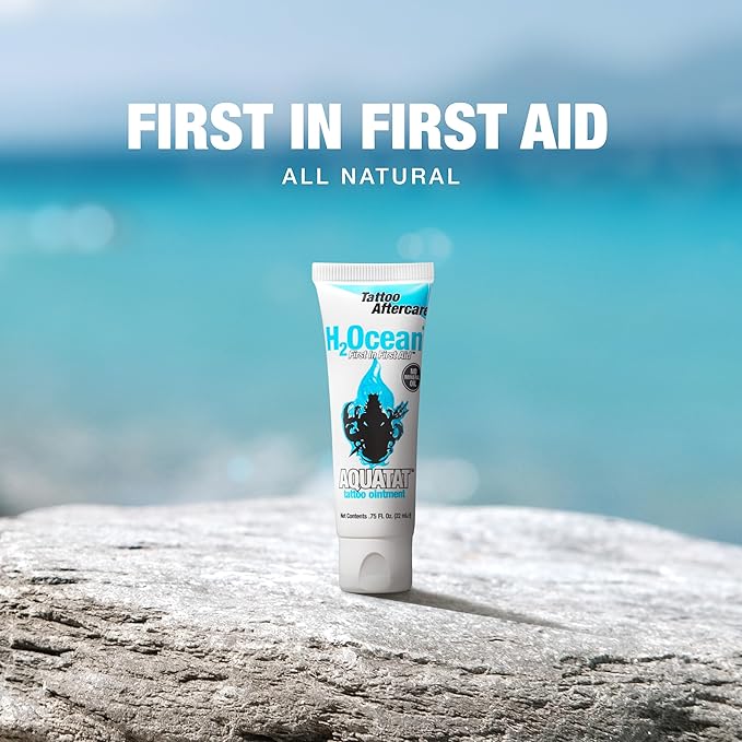 H2Ocean Aquatat Tattoo Healing Ointment - Tattoo Aftercare Cream for Tattoo Supplies - Fragrance- & Dye-Free Tattoo Care Ointment with Vitamins A & B - 0.75 oz
