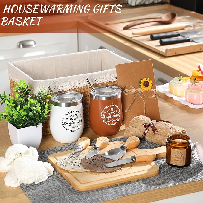 House Warming Gifts Basket 21 Pieces Housewarming Gift for New Apartment Closing Gifts for Buyers Couples Women Men New Homeowners Gift Ideas Set(Home,Camel)