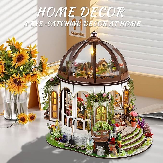 Kisoy DIY Miniature House Kit, Tiny House Building Kit with Furniture and LED Light for Adults and Teens, DIY Mini House Craft Kit, Decorations/Gifts for Family and Friends（Hanging Garden）