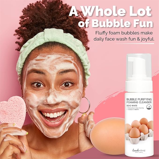 Korean Face Wash for Sensitive Skin - Water Based Bubble Skincare Cleanser - K Beauty Natural Acne Foaming Cleaner - Hydrating Skin Care Cleansing Foam with Low pH - Egg