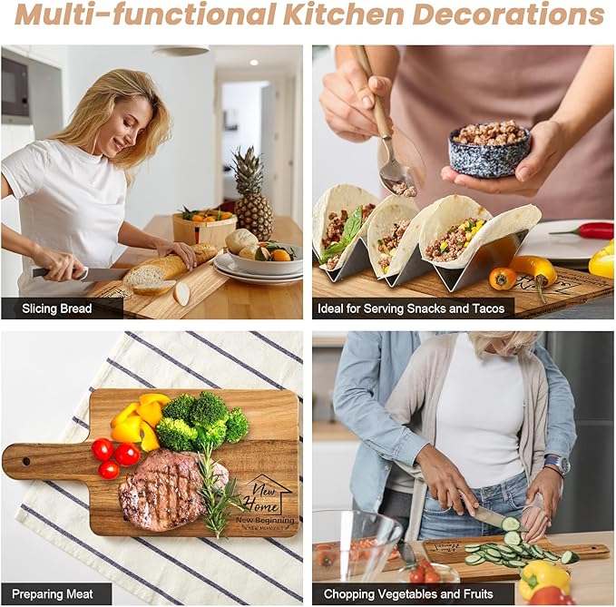 7Pcs Housewarming Gifts New Home, House Warming Gift Ideas, New Apartment Closing Gifts for Home Buyers Clients, Kitchen Wooden Cutting Boards Gift Set for Women Men Homeowner Couple Neighbor Hostess