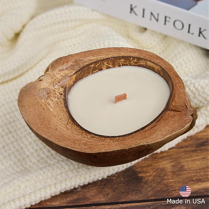 Scented Candle Clearance, Wooden Wick Soy Candles in a Big Coconut Shell, Relaxation Gifts for Women, Room Decor Natural Candles Non-Toxic (Coffee on The Shores of Bali)