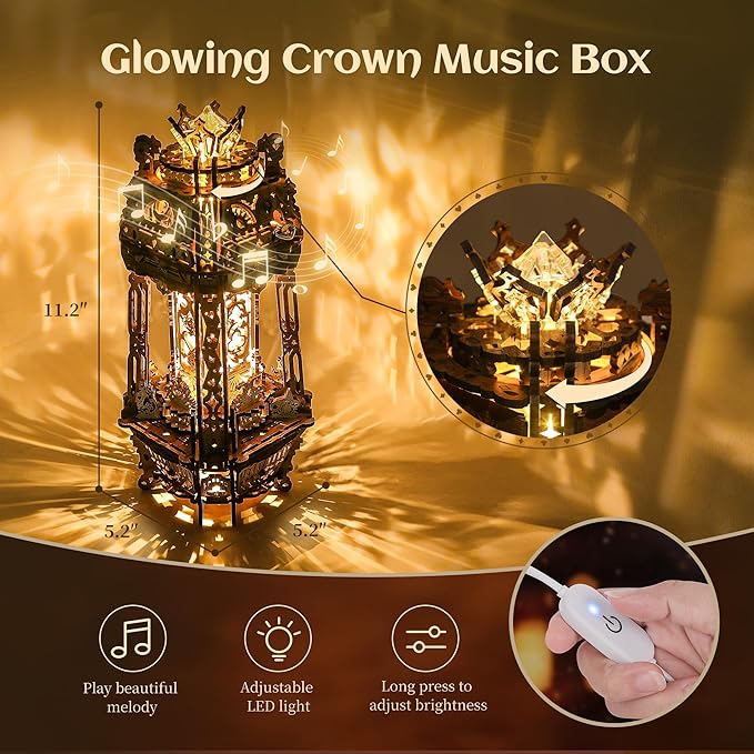 LED 3D Wood Puzzle Poker World Projector Lamp – DIY Craft Kit with LED Lights and Music Box – Creative Poker-Themed Lamp, Nightlight Gift for Home Décor (Black Walnut)