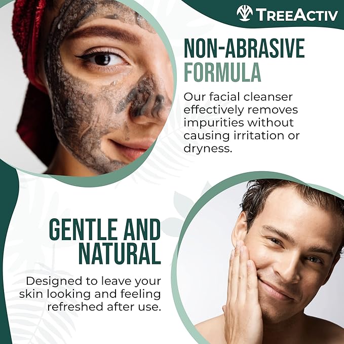 TreeActiv Acne Charcoal Face Wash 3.4 oz, Exfoliating Daily Honey & Sulfur Face Wash - Sulfur Acne Treatment Cleanser Face Soap, Mens Face Wash, Deep Cleansing Moisturizing Face Wash for Women and Men