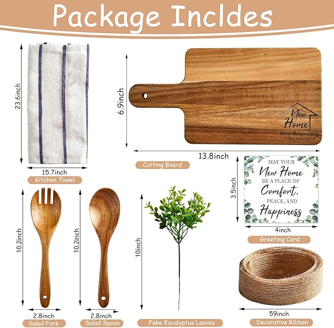 7Pcs Housewarming Gifts New Home, House Warming Gift Ideas, New Apartment Closing Gifts for Home Buyers Clients, Kitchen Wooden Cutting Boards Gift Set for Women Men Homeowner Couple Neighbor Hostess