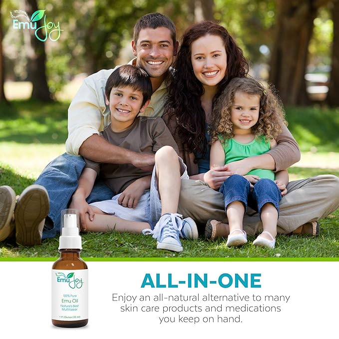 Emu Joy Emu Oil Organic - 100% Pure, Made in the USA - Emu Oil for Skin, Face, Hair, and Nails, Piercing Bump Oil & Tattoo Aftercare