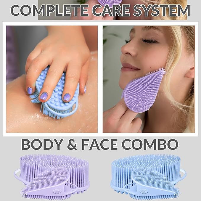 Avilana Silicone Body Scrubber – Gentle Shower Brush & Loofah Alternative- Food Grade & Lab Tested – Fast-Drying, Hygienic, BPA-Free Silicone Body Gentle Exfoliator (Lavender, Body & Face)