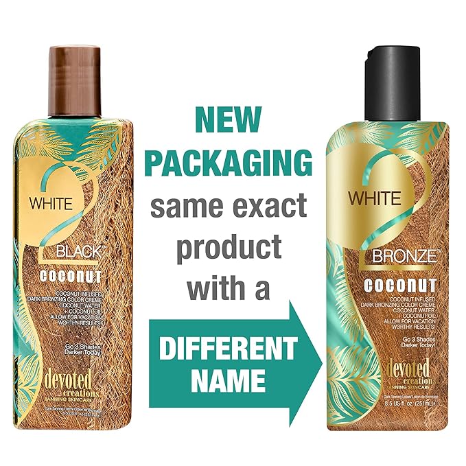 Devoted Creations White 2 Bronze Coconut - Color Enhancing Dark Bronzing Tanning Lotion with Coconut Water & Coconut Oil 8.5 oz.