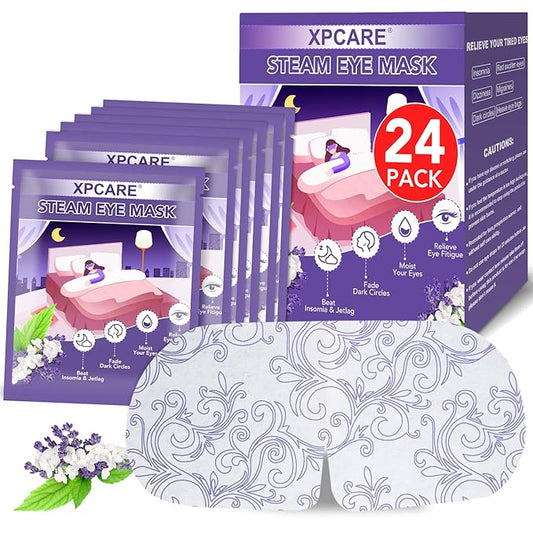 XPCARE 24 Pack Steam Eye Masks for Dry Eyes, Self Heated Steam Warm Eye Mask, Disposable Heated Eye Mask for Dark Circles, Puffy Eyes, Relief Stress Eye Fatigue（Lavender）