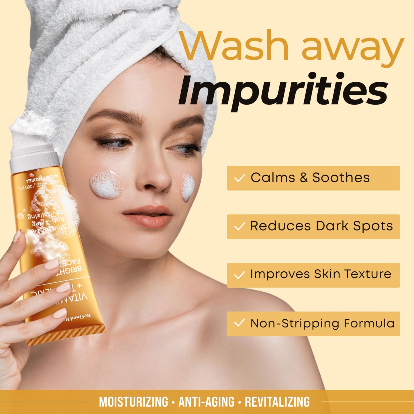 Refined Radiance Vitamin C & Turmeric Face Wash – Dermatologist Tested, Anti-Aging, Korean Skin Care – Evens Skin Tone, Reduces Dark Spots, Boosts Radiance – Clean Vegan Beauty – 200 ML