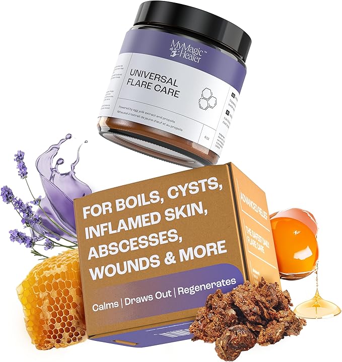 Universal Flare Care | Relief for 97% of Skin Issues | Cysts, Inflamed Skin, Hidradenitis Suppurativa, Abscesses, Impetigo | All Natural Flare Up Solution With Propolis & Egg Yolk Extract 4 oz