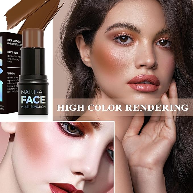 Cream Blush Stick with Brush,Waterproof Multi Cream Blush Skin F6