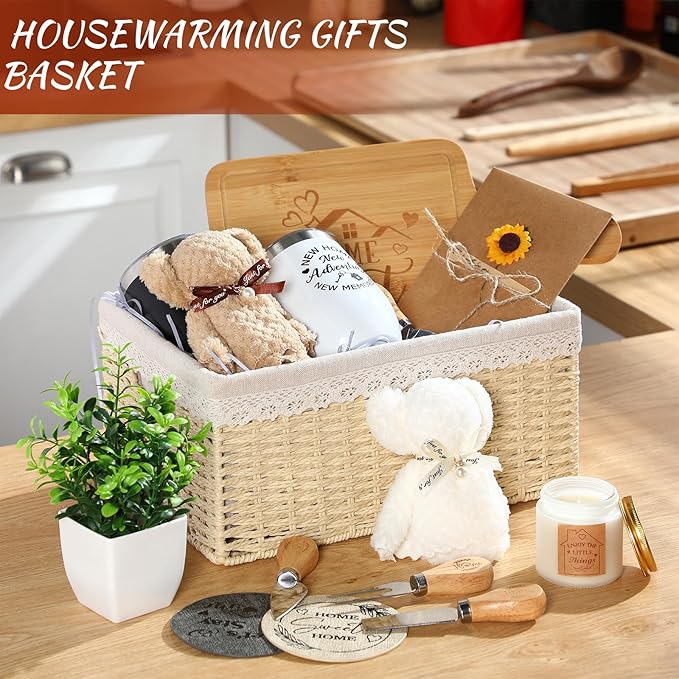 House Warming Gifts Basket 21 Pieces Housewarming Gift for New Apartment Closing Gifts for Buyers Couples Women Men New Homeowners Gift Ideas Set(Home,Beige)