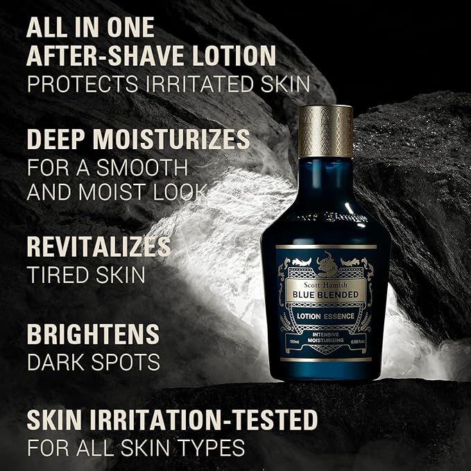 Scott Hamish Blue Blended Lotion Essence – Men Anti Aging Face Moisturizer with Hyaluronic Acid & Amino Acid – Anti Wrinkle Face Emulsion to Restore Vitality & Firmness, 6.09 fl.oz.