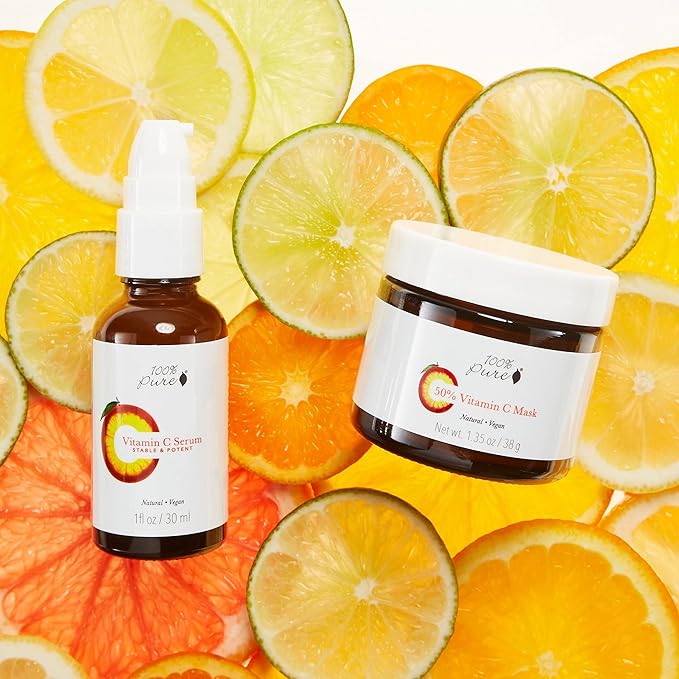 100% PURE Vitamin C Face Serum Hydrating Glow Skin Care with ALA Aloe + Vitamin E Oil - Daily Firming & Correcting Anti Aging Facial Moisturizer for Women & Men All Skin Types, Vegan - 1 Fl Oz