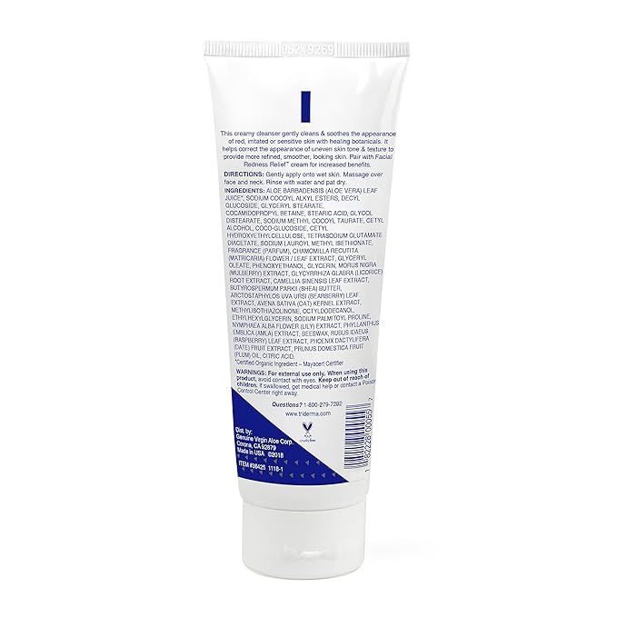 TriDerma Facial Redness Relief Bundle, Gentle Face Cleanser Plus Moisturizing Face Cream, Soothing Daily Redness Treatment for Red, Sensitive Skin| Promotes Even Skin Tone | Day/Night |