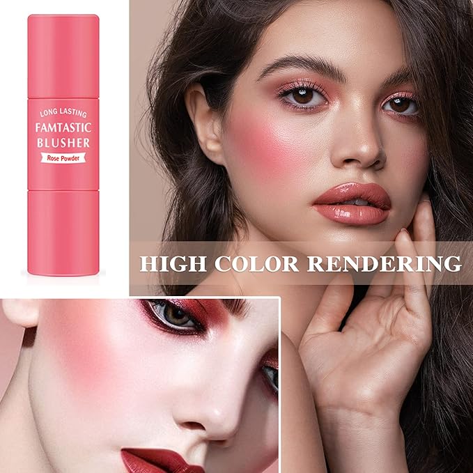 Cream Blush Stick with Brush,Waterproof Multi Cream Blush Rose Power)