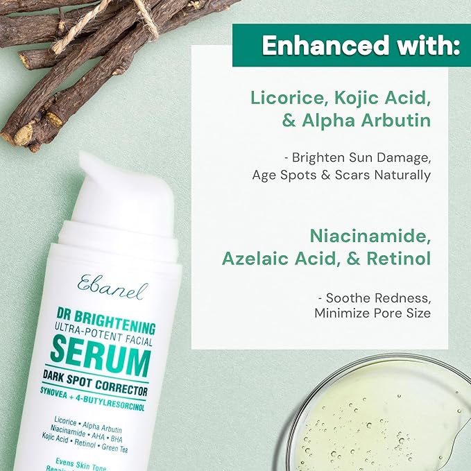 Ebanel Dark Spot Remover for Face Peel Skin Brightening Serum, Targets Melasma Hyperpigmentation Discoloration, Sun Spot Age Spots Remover, with Synovea HR, 4-Butylresorcinol, Niacinamide, Kojic Acid
