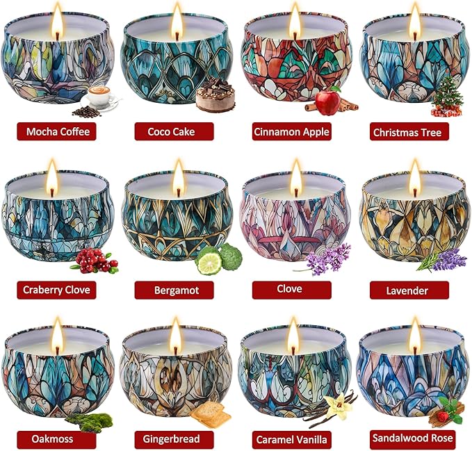 12 Pack Christmas Scented Candles Gifts Set for Women, Candles for Home Scented, 2.5 oz Soy Wax Aromatherapy Candle, Best Gifts for Women Thanksgiving Day Birthday Christmas