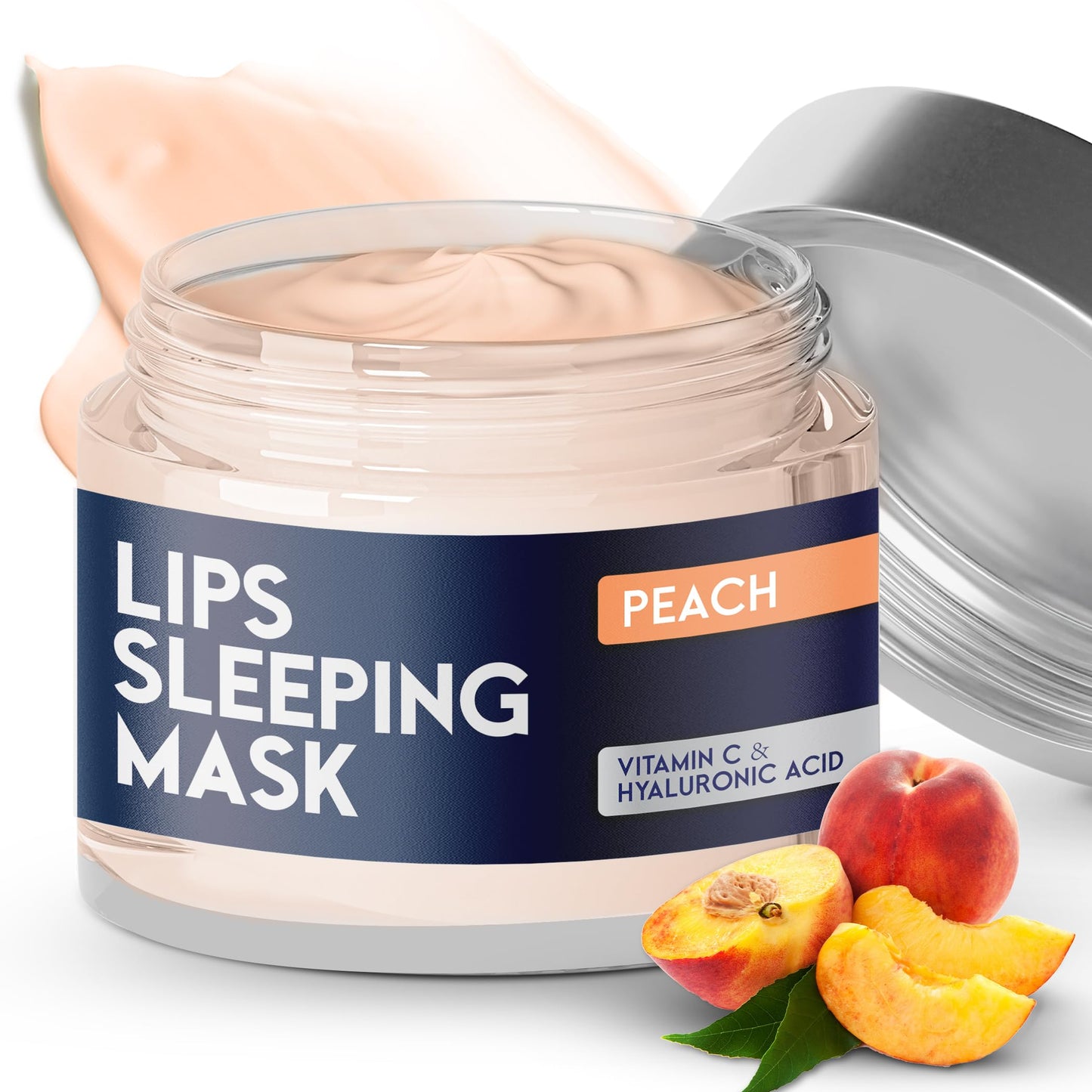 Lip Mask Overnight with Hyaluronic Acid & Collagen, Lip Sleeping Mask for Dry Cracked Lips, Moisturizing, Hydrating, Exfoliating Night Treatment for Lip Care (Peach)