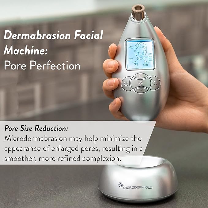 Microderm GLO Diamond Microdermabrasion Machine and Suction Tool - Clinical Micro Dermabrasion Kit for Anti Aging, Advanced Home Facial Treatment System, Blackhead Remover & Exfoliator for Acne Scars