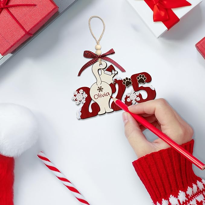 Cat Christmas Ornament 2025 - Funny Wooden Cat Ornament for Christmas Tree - Cute Holiday Decor & Cat Lover Gift - Unique Kitten Wood Keepsake with Gift Box