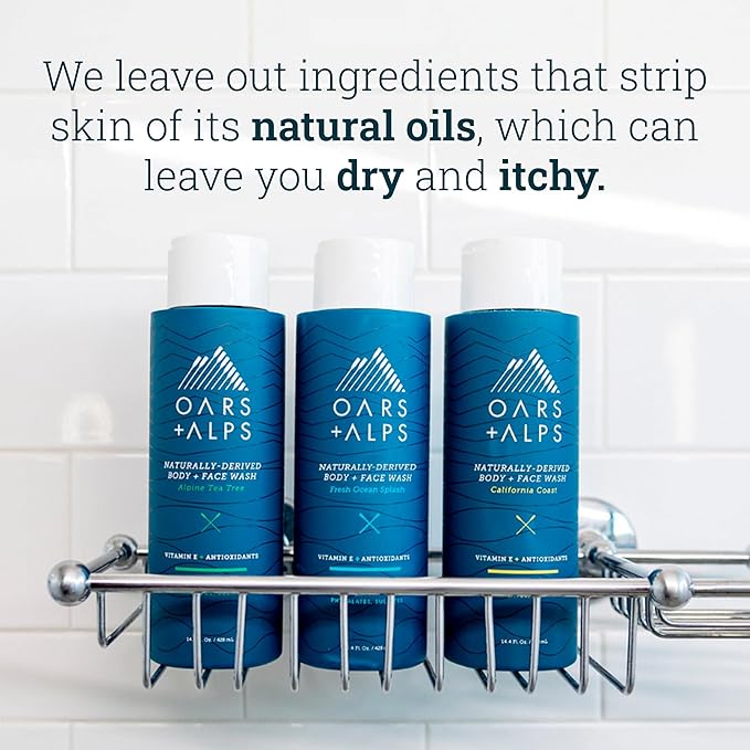 Oars + Alps Men's Moisturizing Body and Face Wash, Skin Care Infused with Vitamin E and Antioxidants, Sulfate Free, Alpine Tea Tree, 1 Pack